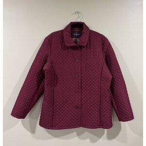 Jones New York Size Large Packable Quilted Jacket Coat Burgundy Button Up